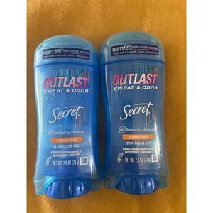 Secret Outlast Sweat Odor Antiperspirant Deodorant Clear Gel Hygienic Fresh 2pk